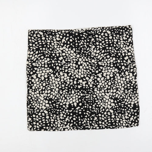H&M Womens Black Animal Print Cotton Mini Skirt Size M - Elastic Waist