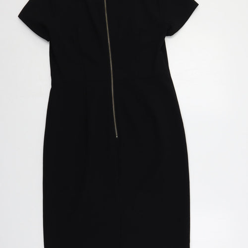 NEXT Womens Black Polyester Pencil Dress Size 12 Round Neck Zip
