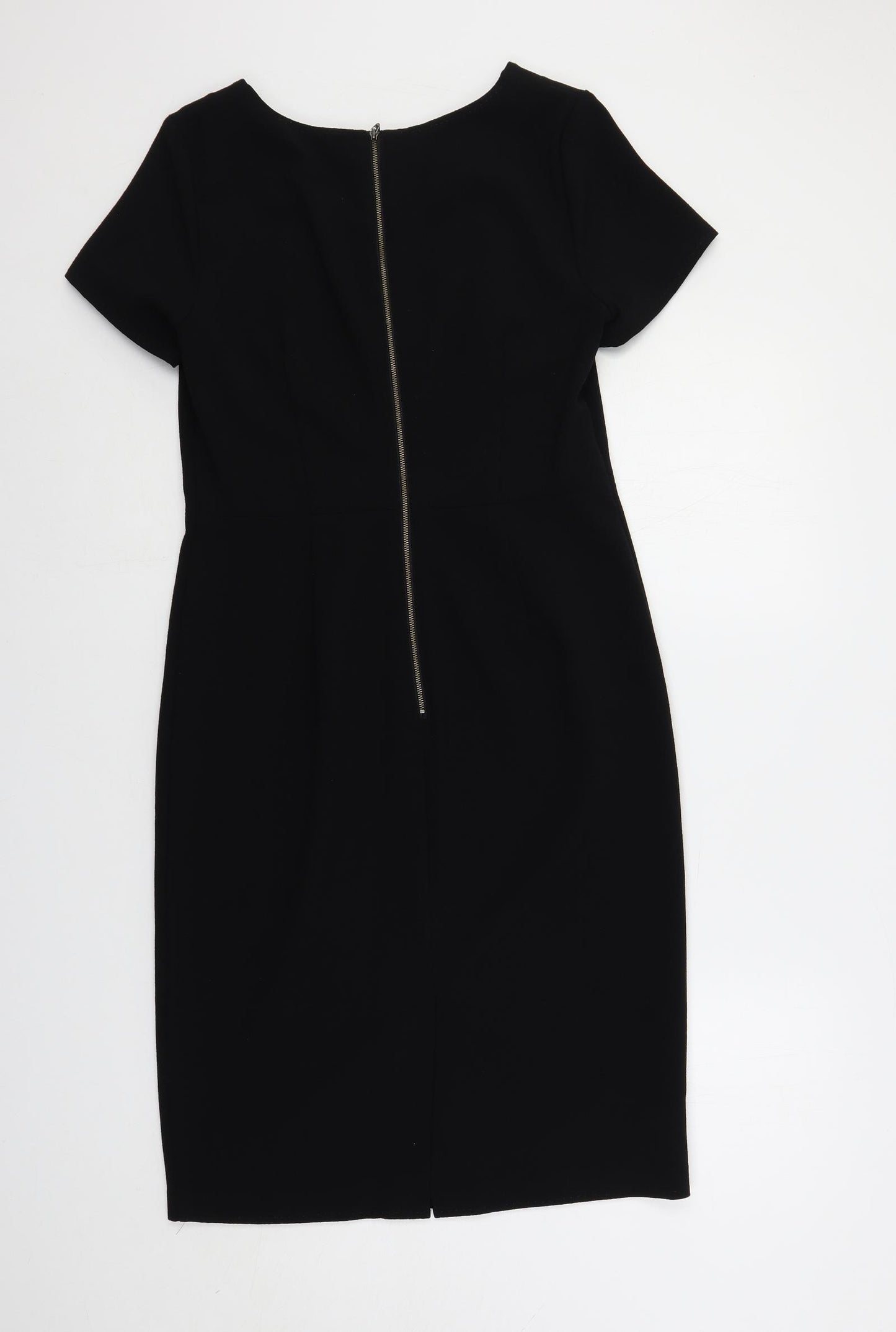NEXT Womens Black Polyester Pencil Dress Size 12 Round Neck Zip