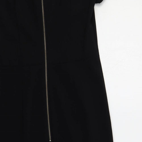 NEXT Womens Black Polyester Pencil Dress Size 12 Round Neck Zip