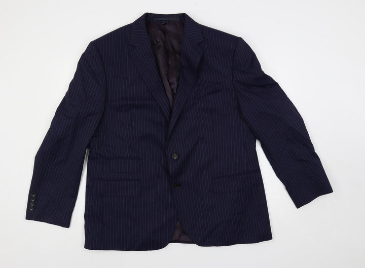 Marks and Spencer Mens Blue Striped Wool Jacket Suit Jacket Size 44 Regular
