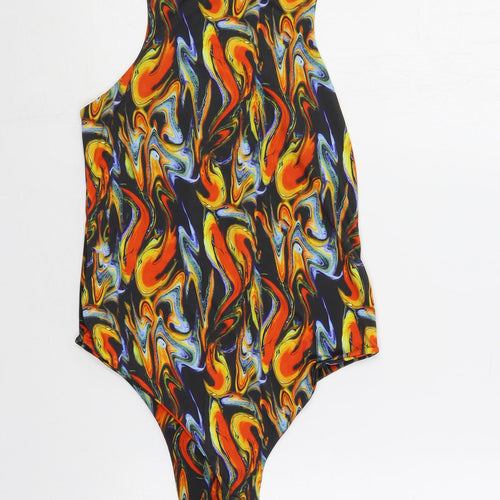 PRETTYLITTLETHING Womens Multicoloured Geometric Polyester Bodysuit One-Piece Size 8 Snap