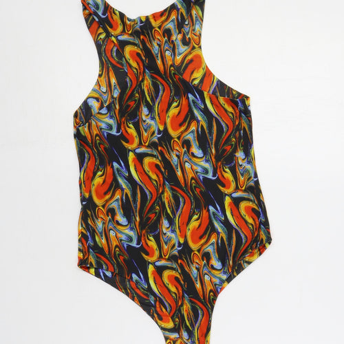 PRETTYLITTLETHING Womens Multicoloured Geometric Polyester Bodysuit One-Piece Size 8 Snap