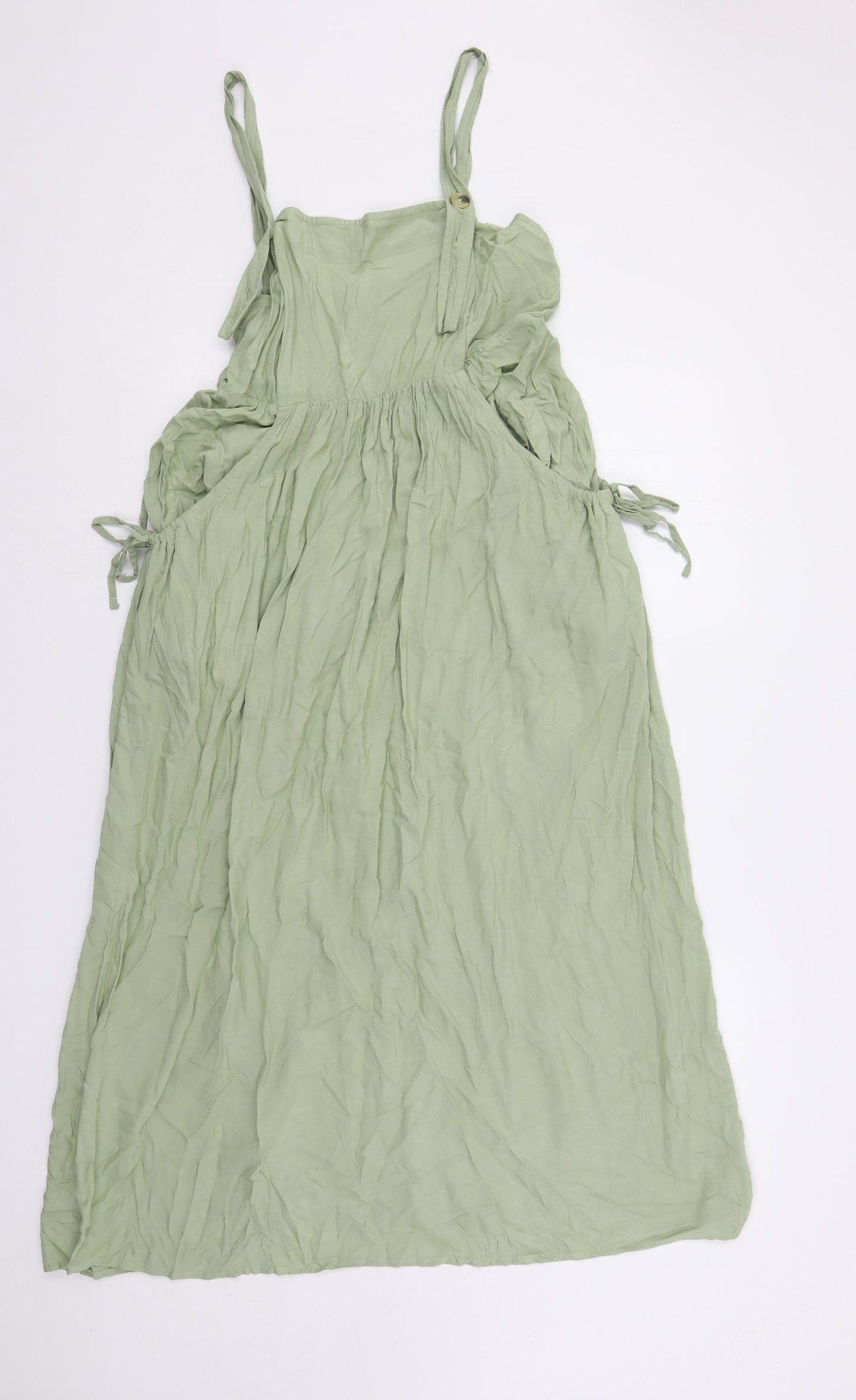 ASOS Womens Green Viscose Maxi Size 10 Square Neck Button - Pockets