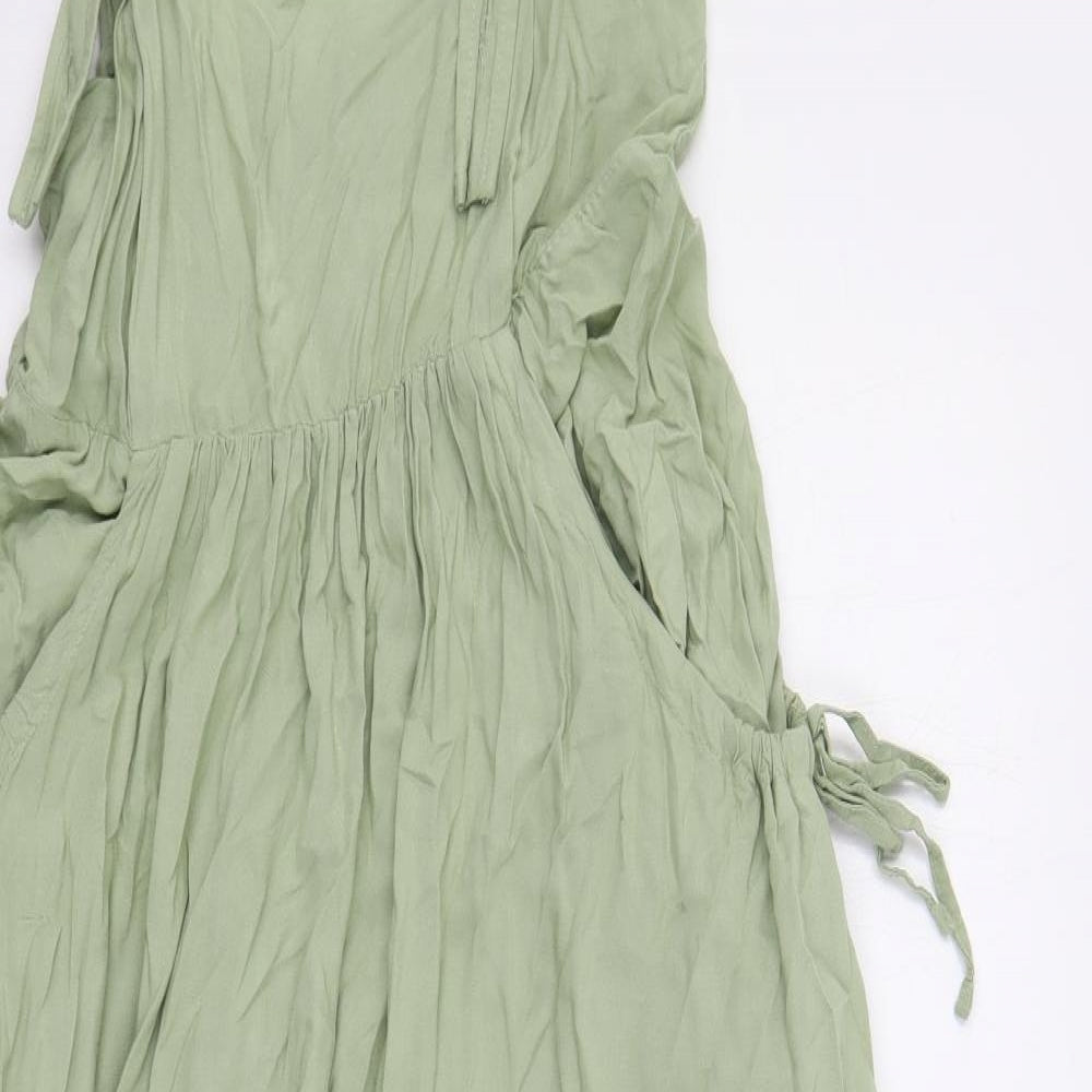ASOS Womens Green Viscose Maxi Size 10 Square Neck Button - Pockets