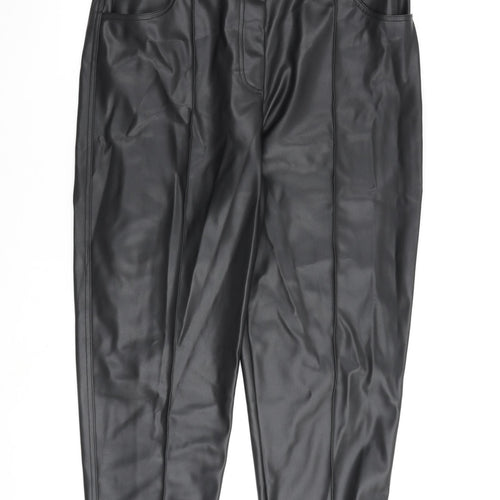 Marks and Spencer Womens Black Polyurethane Trousers Size 18 L26 in Regular Zip