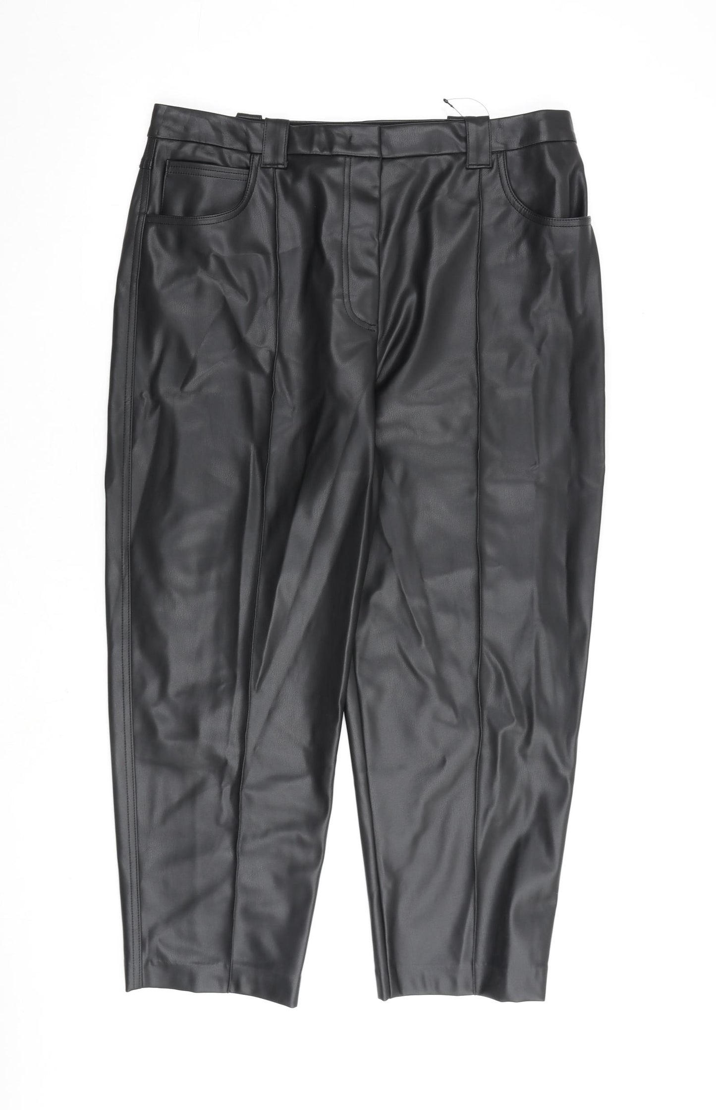 Marks and Spencer Womens Black Polyurethane Trousers Size 18 L26 in Regular Zip