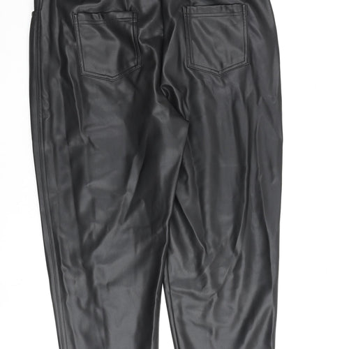 Marks and Spencer Womens Black Polyurethane Trousers Size 18 L26 in Regular Zip