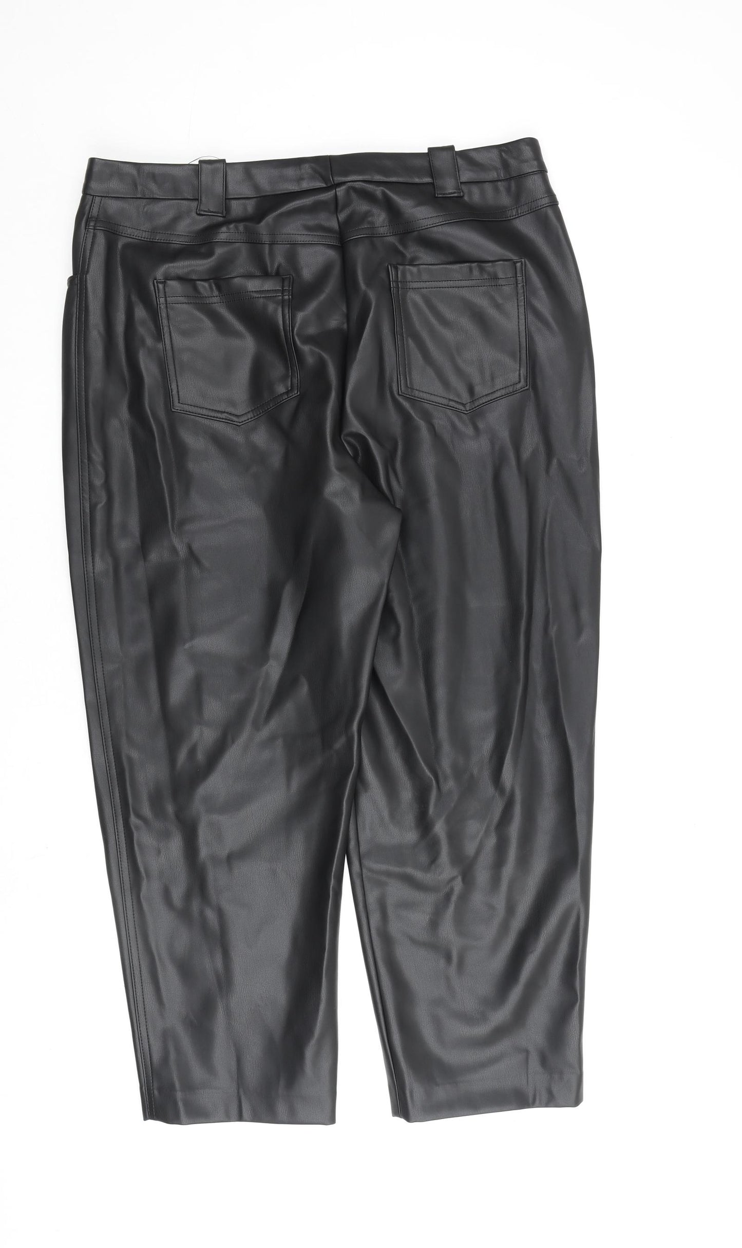 Marks and Spencer Womens Black Polyurethane Trousers Size 18 L26 in Regular Zip