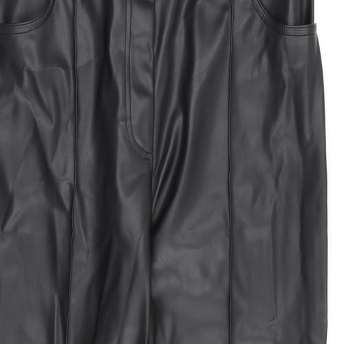 Marks and Spencer Womens Black Polyurethane Trousers Size 18 L26 in Regular Zip
