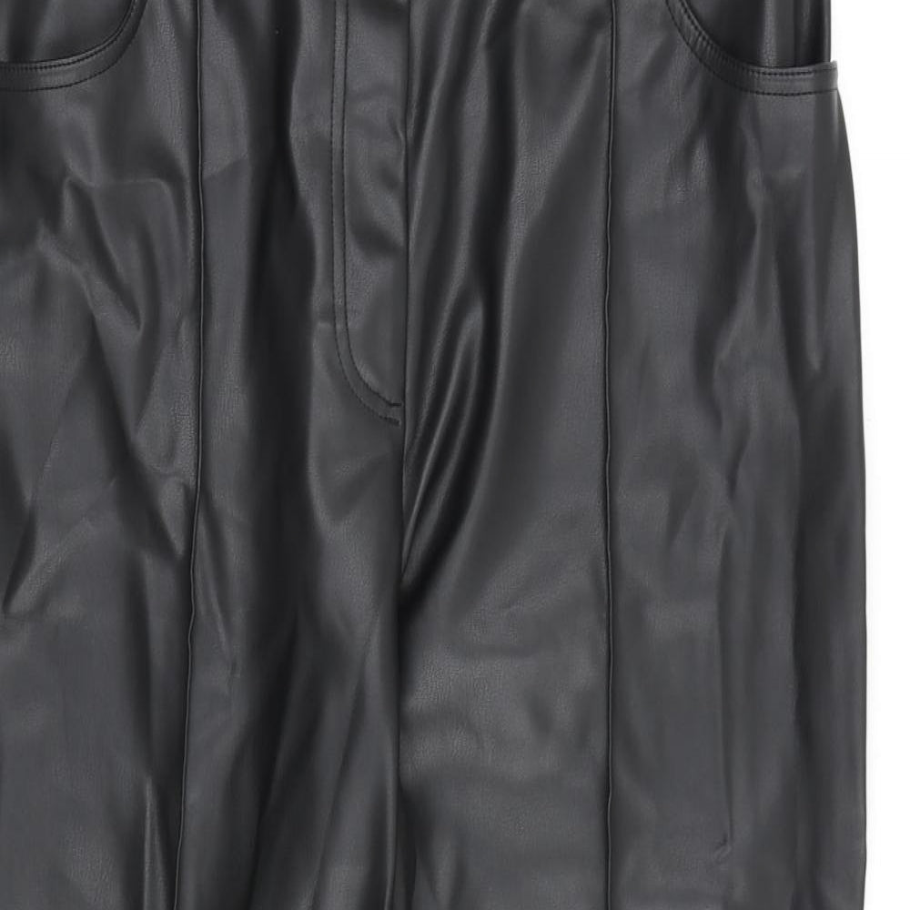 Marks and Spencer Womens Black Polyurethane Trousers Size 18 L26 in Regular Zip