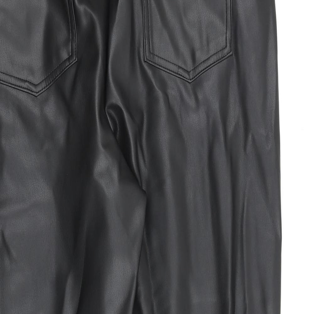 Marks and Spencer Womens Black Polyurethane Trousers Size 18 L26 in Regular Zip