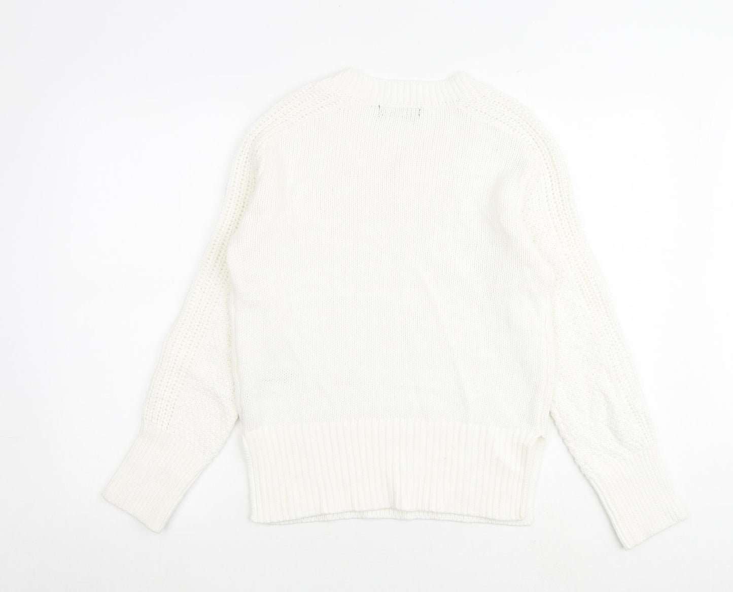 Marks and Spencer Womens White Round Neck Cotton Pullover Jumper Size S