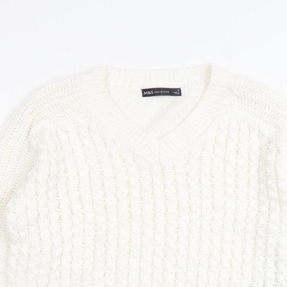Marks and Spencer Womens White Round Neck Cotton Pullover Jumper Size S