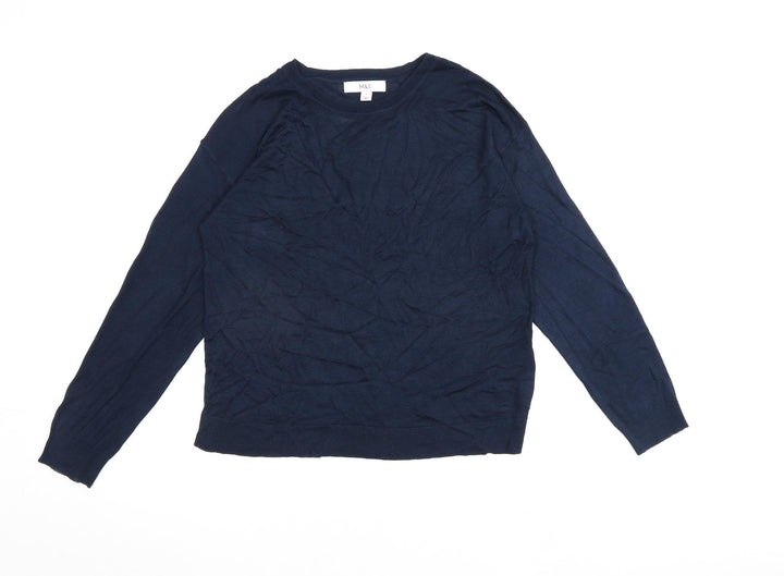 Marks and Spencer Womens Blue Round Neck Acrylic Pullover Jumper Size S