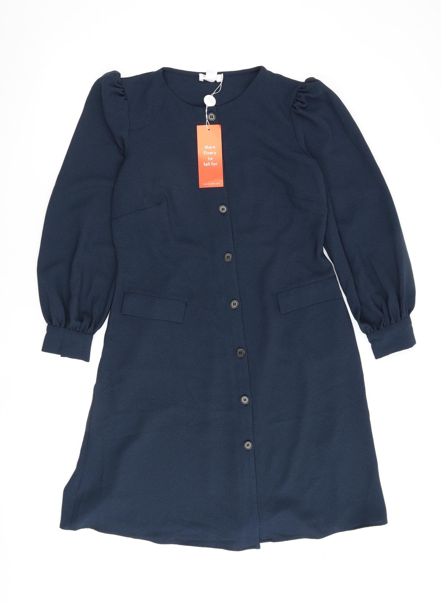 Finery Womens Blue Polyester A-Line Size 12 V-Neck Button