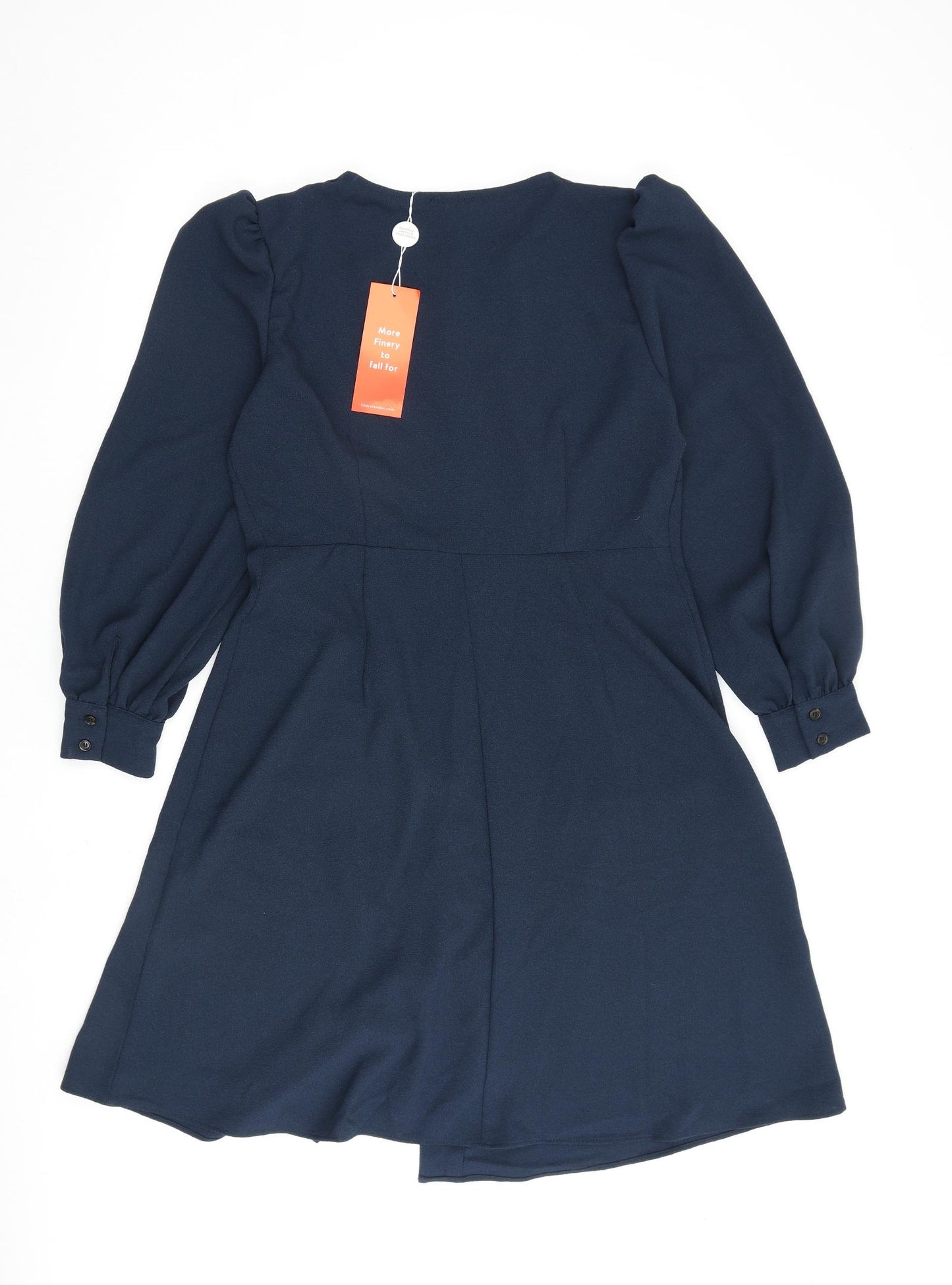 Finery Womens Blue Polyester A-Line Size 12 V-Neck Button