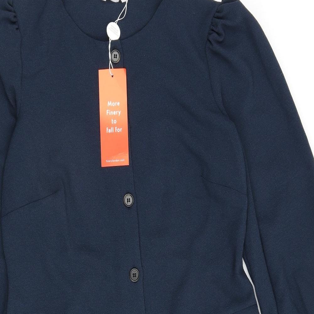 Finery Womens Blue Polyester A-Line Size 12 V-Neck Button