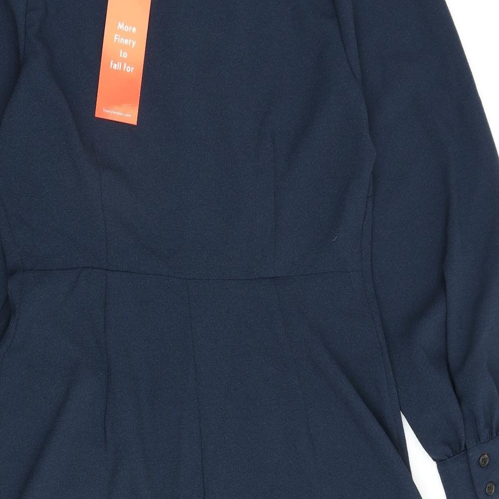 Finery Womens Blue Polyester A-Line Size 12 V-Neck Button