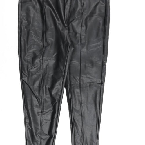 Marks and Spencer Womens Black Polyurethane Trousers Size 14 L27 in Regular
