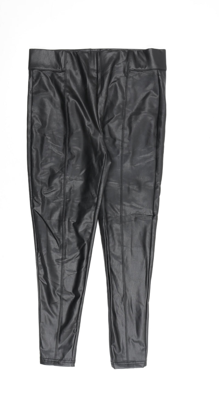 Marks and Spencer Womens Black Polyurethane Trousers Size 14 L27 in Regular