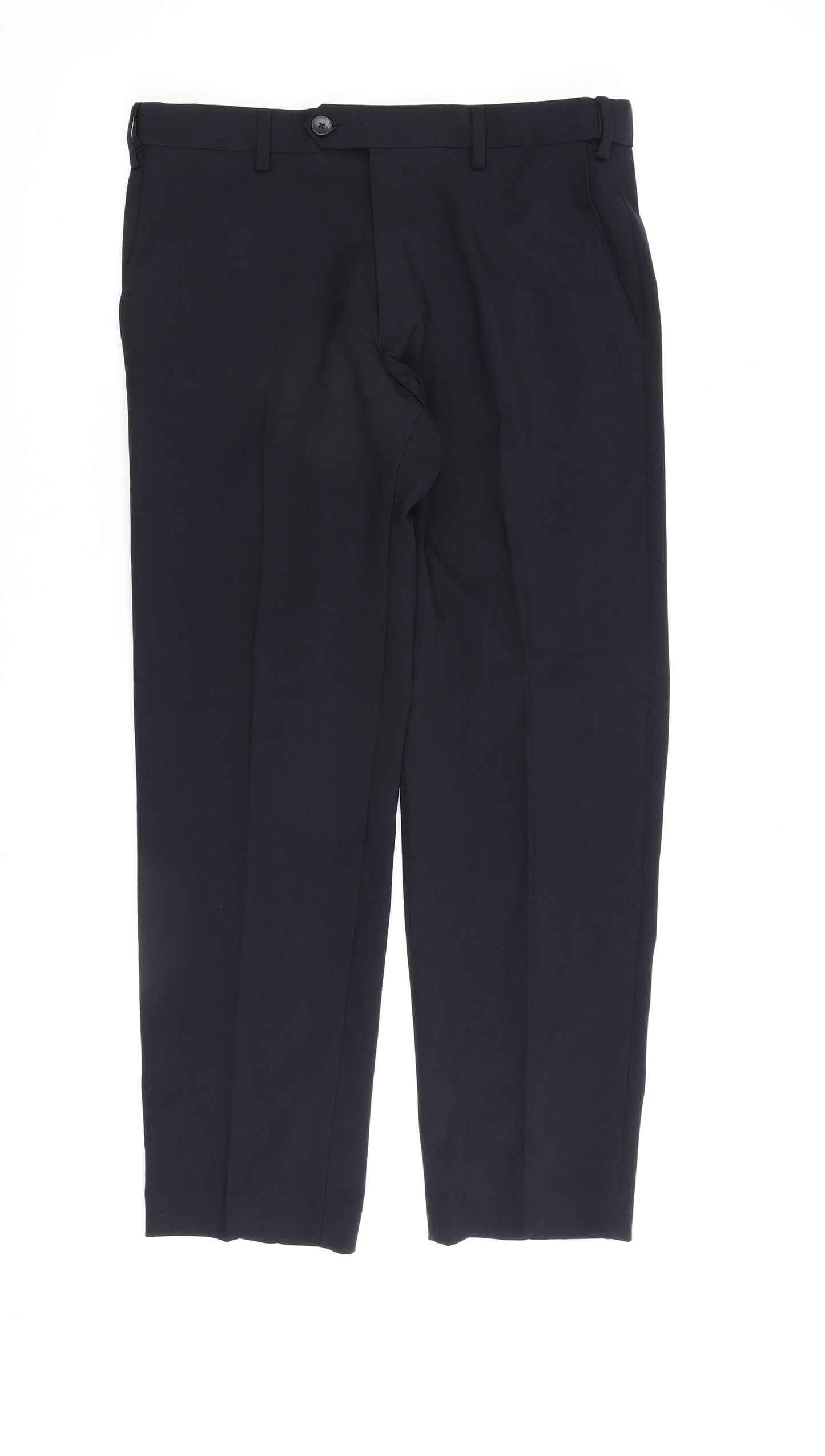 Marks and Spencer Mens Blue Polyester Trousers Size 32 in L29 in Regular Zip