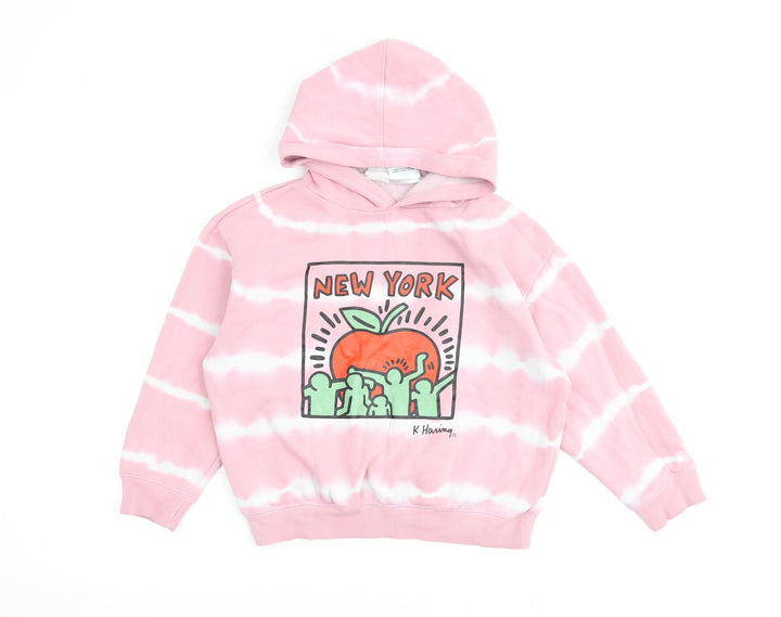 Cotton On Girls Pink Striped Cotton Pullover Hoodie Size 9-10 Years Pullover