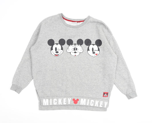 Front view of Disney women’s grey cotton pullover sweatshirt, size UK 10, pullover