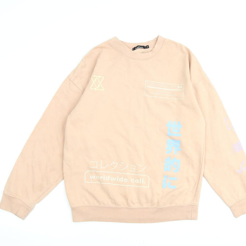 Boohoo Womens Pink Cotton Pullover Sweatshirt Size XS Snap