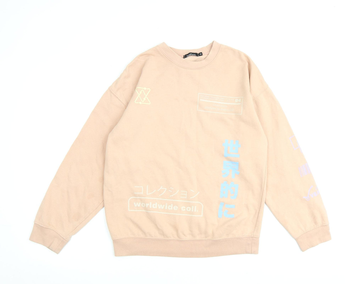 Boohoo Womens Pink Cotton Pullover Sweatshirt Size XS Snap