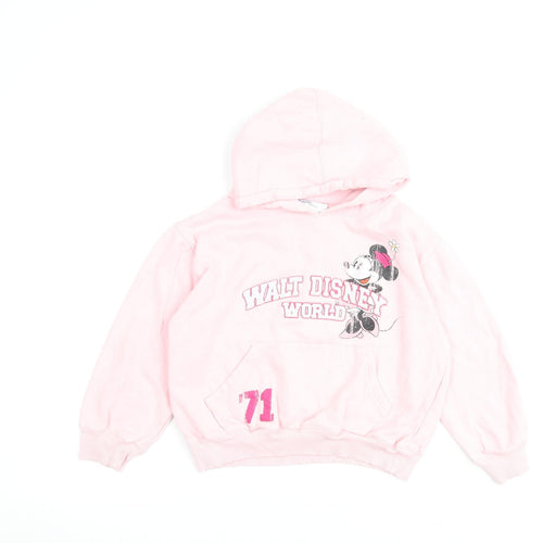 Disney Girls Pink Houndstooth Cotton Pullover Hoodie Size 7-8 Years Pullover