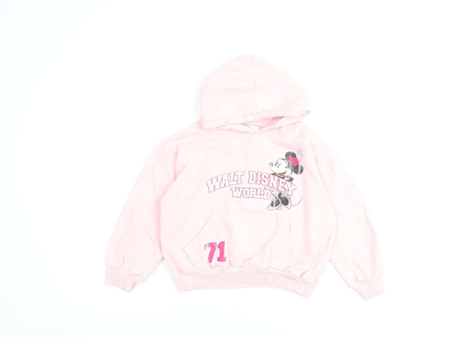 Disney Girls Pink Houndstooth Cotton Pullover Hoodie Size 7-8 Years Pullover