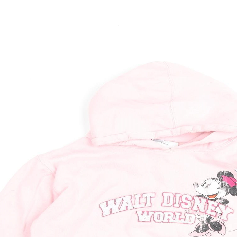 Disney Girls Pink Houndstooth Cotton Pullover Hoodie Size 7-8 Years Pullover