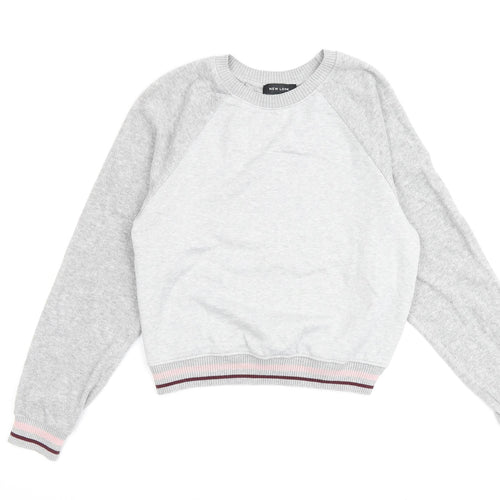 New Look Womens Grey Cotton Pullover Sweatshirt Size 6 Pullover