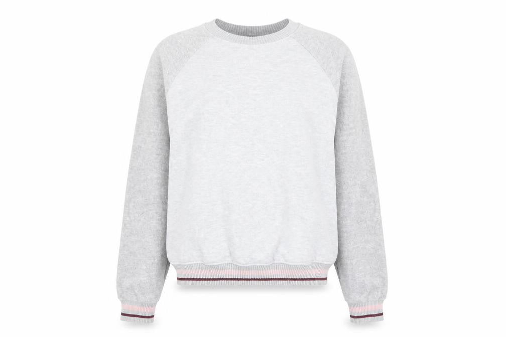 Front view of New Look women’s grey cotton pullover sweatshirt, size UK 6, pullover