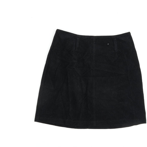 Denim & Co. Womens Black Cotton A-Line Skirt Size 8 Zip