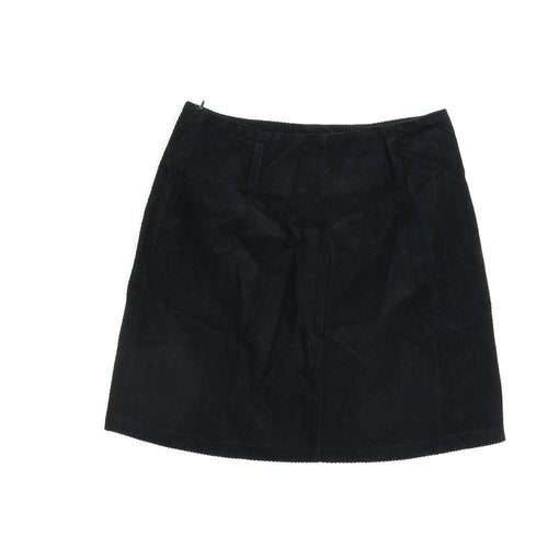 Denim & Co. Womens Black Cotton A-Line Skirt Size 8 Zip