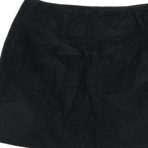 Denim & Co. Womens Black Cotton A-Line Skirt Size 8 Zip