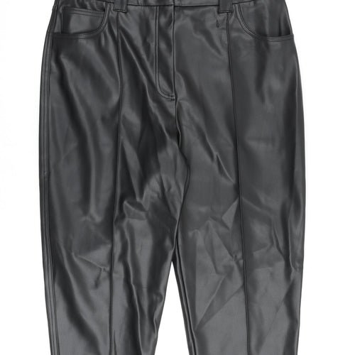 Marks and Spencer Womens Black Polyurethane Trousers Size 18 L24 in Regular Zip