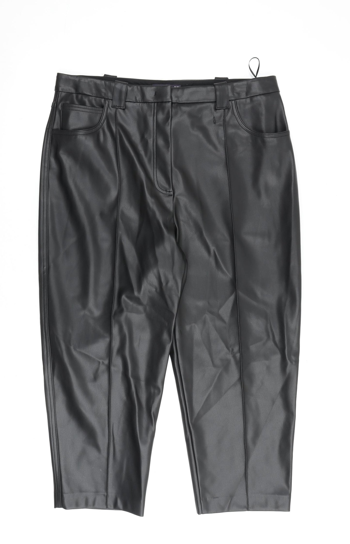 Marks and Spencer Womens Black Polyurethane Trousers Size 18 L24 in Regular Zip