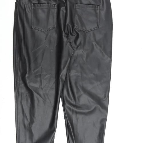 Marks and Spencer Womens Black Polyurethane Trousers Size 18 L24 in Regular Zip