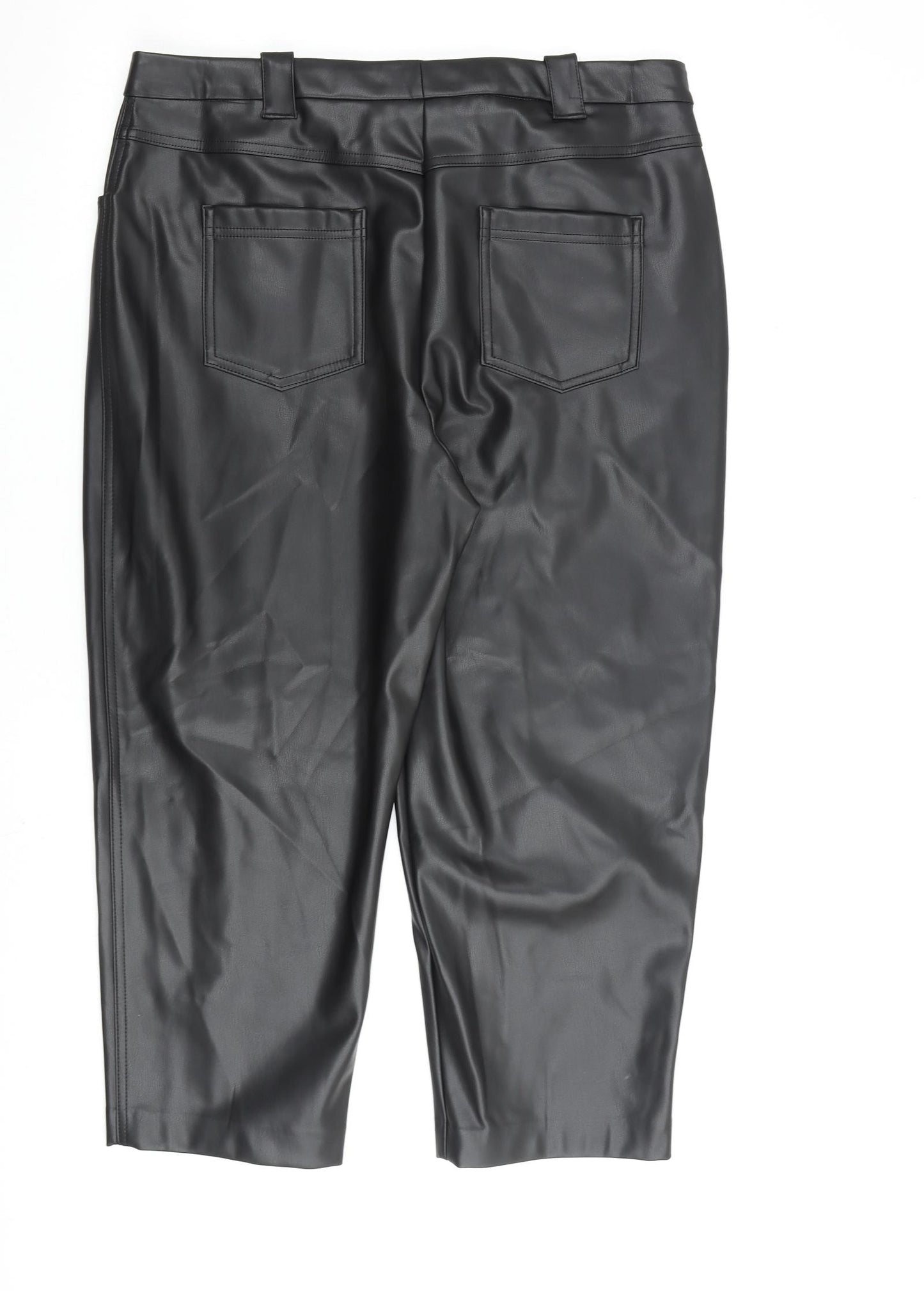 Marks and Spencer Womens Black Polyurethane Trousers Size 18 L24 in Regular Zip