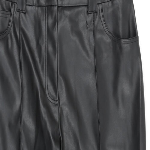 Marks and Spencer Womens Black Polyurethane Trousers Size 18 L24 in Regular Zip