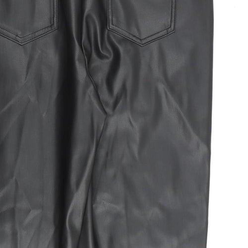 Marks and Spencer Womens Black Polyurethane Trousers Size 18 L24 in Regular Zip