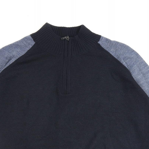 Arturo Calle Mens Blue Round Neck Acrylic Henley Jumper Size S Long Sleeve