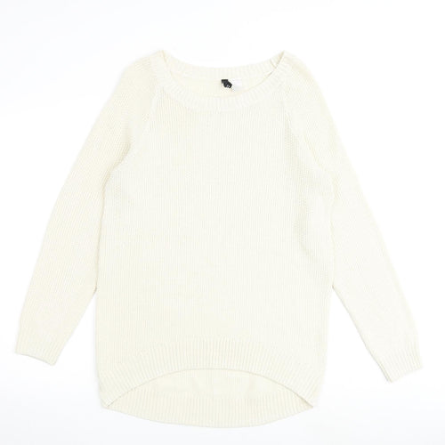 H&M Womens Ivory Round Neck Acrylic Pullover Jumper Size S