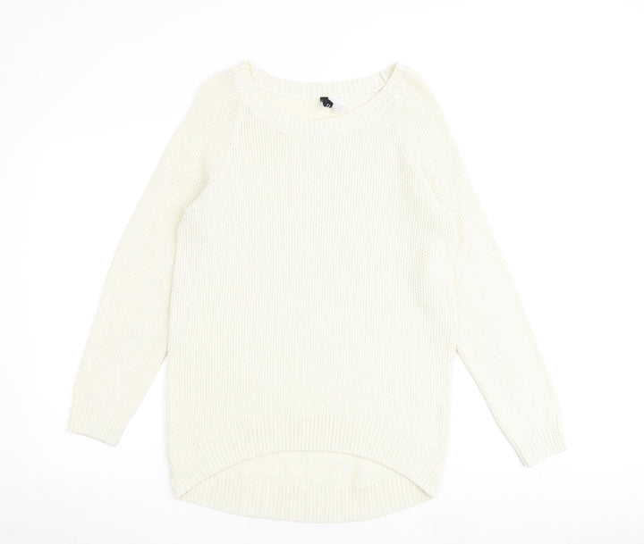 H&M Womens Ivory Round Neck Acrylic Pullover Jumper Size S
