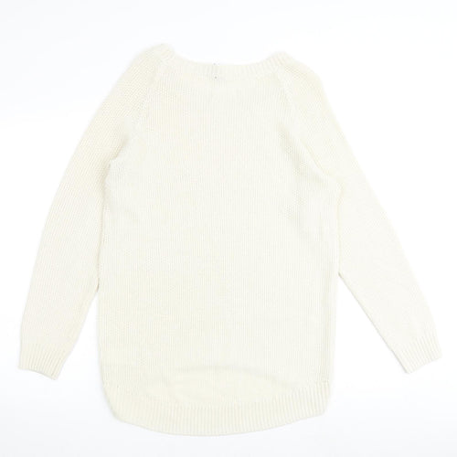 H&M Womens Ivory Round Neck Acrylic Pullover Jumper Size S