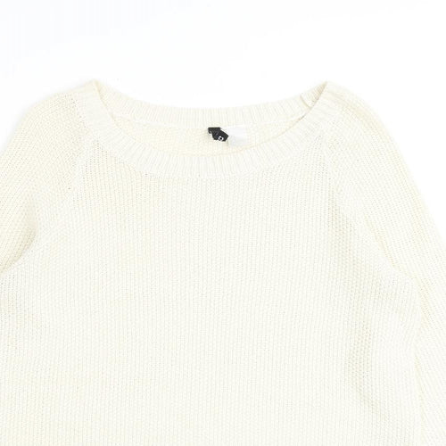 H&M Womens Ivory Round Neck Acrylic Pullover Jumper Size S
