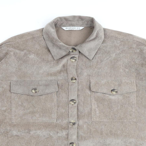 Stradivarius Womens Brown Cotton Basic Button-Up Size S Collared